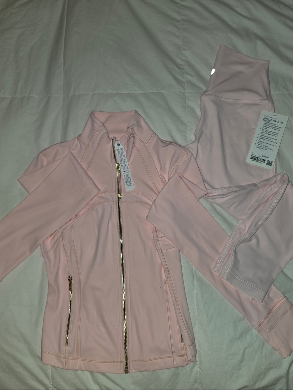 lululemon athletica Pale Pink Zip-Up Bomber Jacket with Gold Zippers
